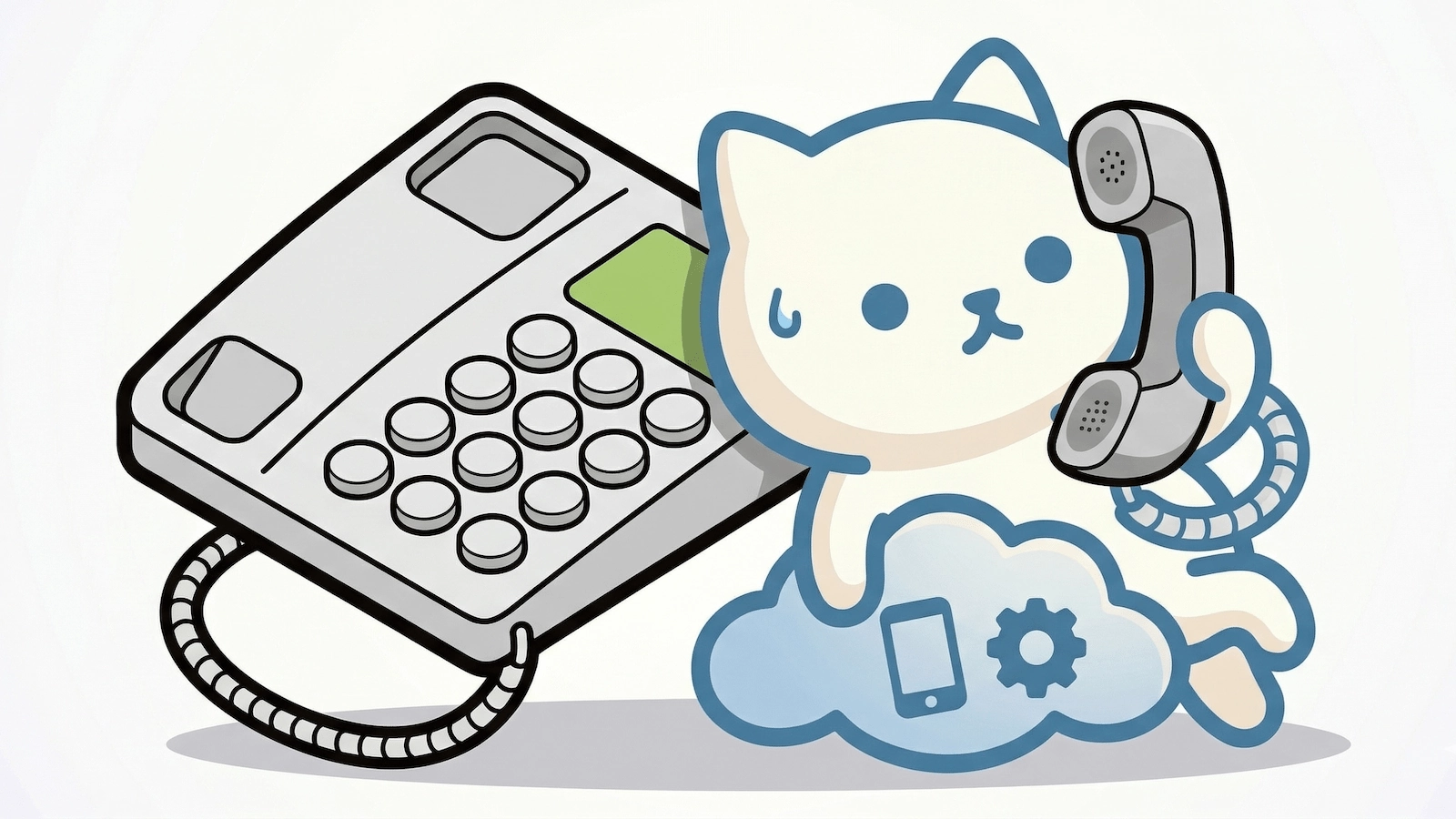 電話にもたれる楽ねこDXのイラスト